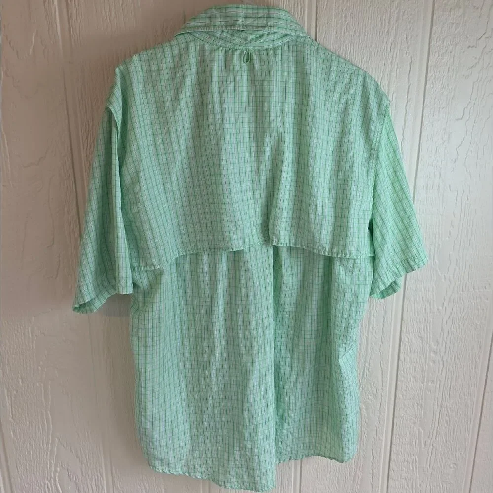 Men's Bimini Bay Mint Green Checkered Fishing Button-Down Shirt, Size XL